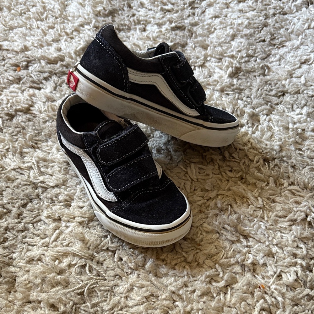 Vans Kids Black and White Velcro Sneakers